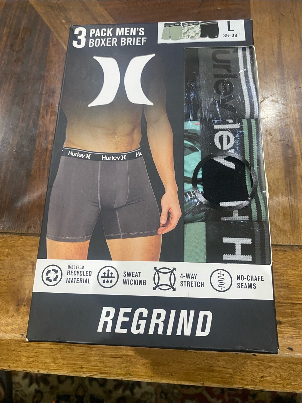 Hurley Men’s 3-Pack Boxer Briefs – Black, Green, Gray